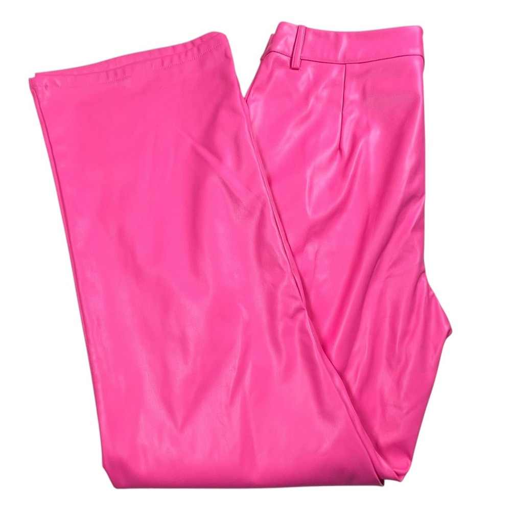 Peppermayo Womens 12 Pink Vegan Leather Flare Leg Pants High Rise Slash Pockets
